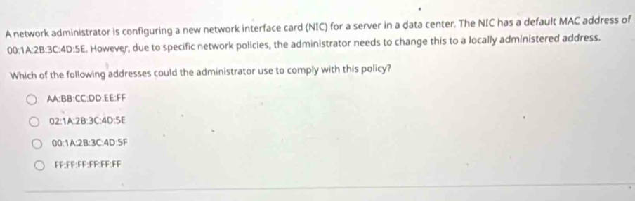 Solved: A network administrator is configuring a new network interface ...