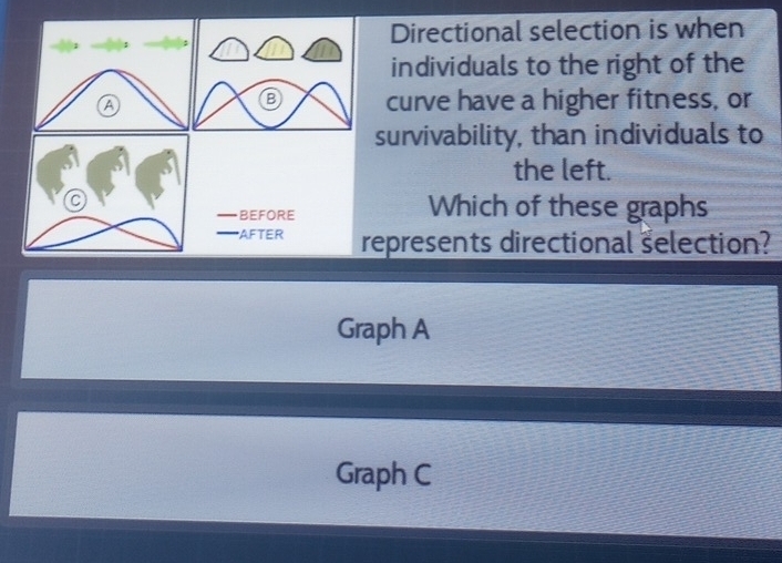Solved: Directional selection is when I individuals to the right of the ...