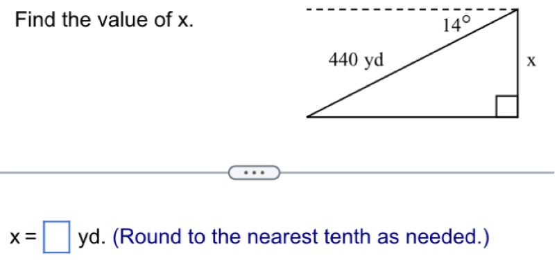 Find the value of x.
x=□ yd. (Round to the nearest tenth as needed.)