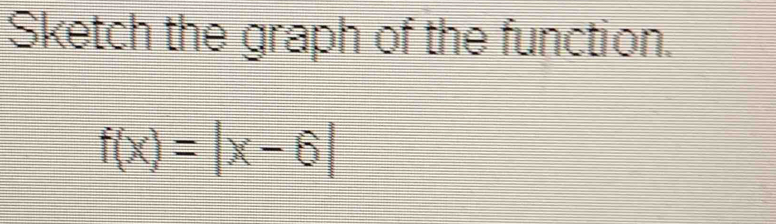 Sketch the graph of the function.
f(x)=|x-6|