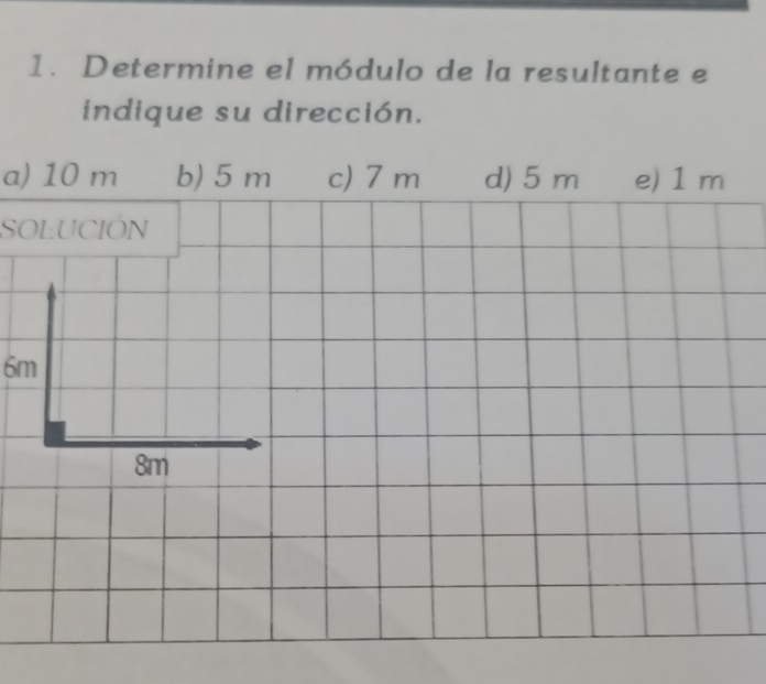 Determine el módulo de la resultante e 
indique su dirección. 
a) 10 m
SOLUCIÓN
6m