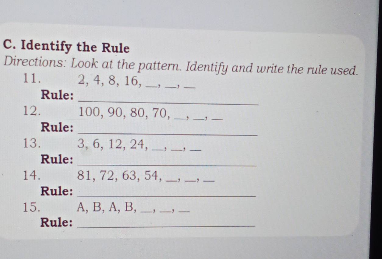 Solved: Identify the Rule Directions: Look at the pattern. Identify and ...