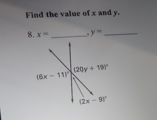 Find the value of x and y.
8° x= _
_ y=