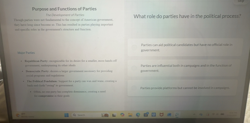 Solved: Skip Purpose and Functions of Parties The Development of ...