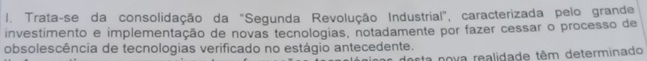 Trata-se da consolidação da "Segunda Revolução Industrial", caracterizada pelo grande 
investimento e implementação de novas tecnologias, notadamente por fazer cessar o processo de 
obsolescência de tecnologias verificado no estágio antecedente. 
ea nova realidade têm determinado