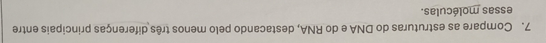 Compare as estruturas do DNA e do RNA, destacando pelo menos três diferenças principais entre 
essas moléculas.