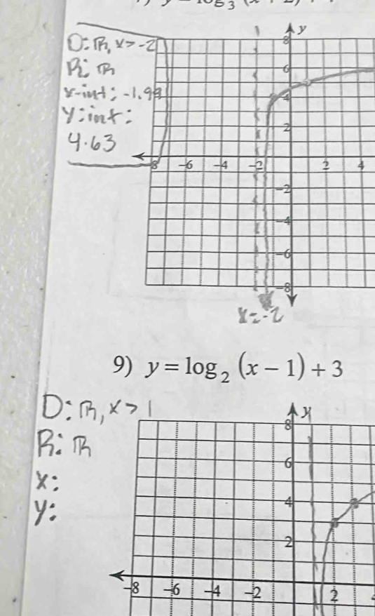 4 
9) y=log _2(x-1)+3