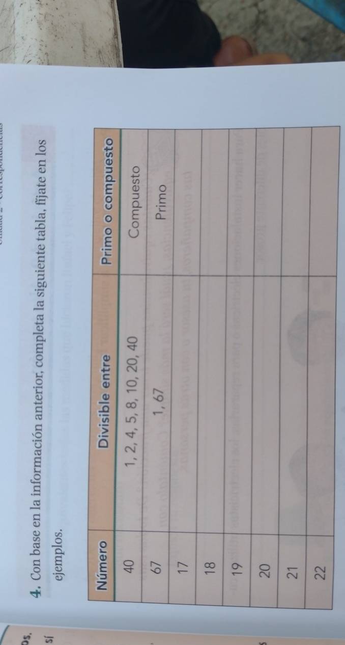 DS. 
4. Con base en la información anterior, completa la siguiente tabla, fǐjate en los 
sí 
ejemplos.