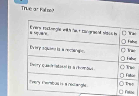 True or False?
e
e
e
e
e
False