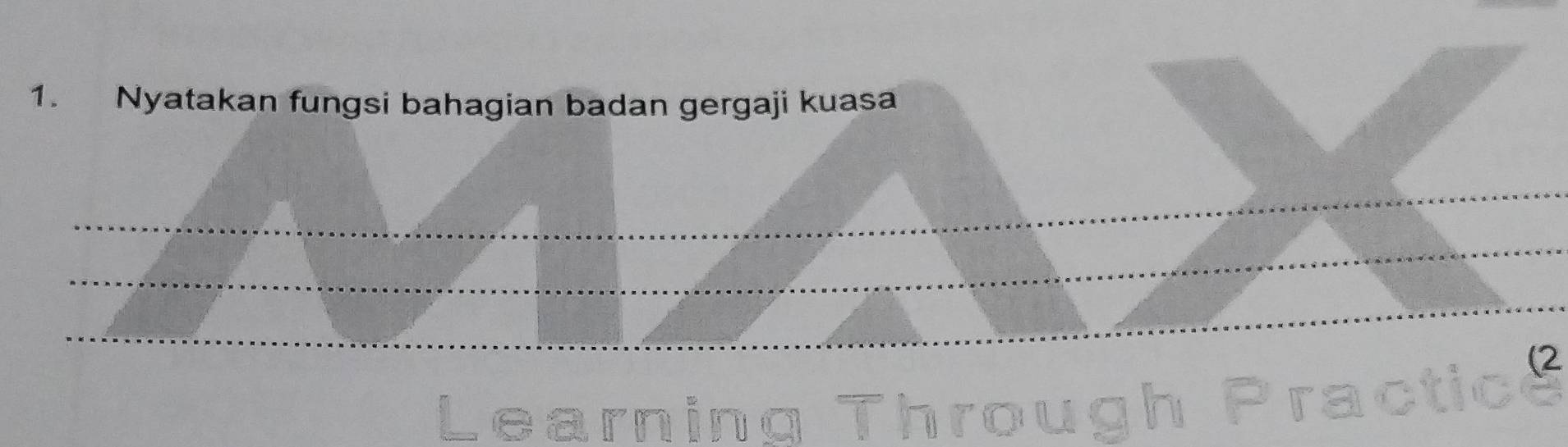 Nyatakan fungsi bahagian badan gergaji kuasa 
_ 
_ 
_ 
(2 
Learn ing T h ro h