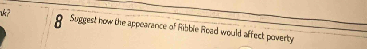 k? € Suggest how the appearance of Ribble Road would affect poverty