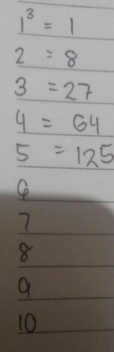 1^3=1
2=8
3=27
y=64
5=125
C
7
8
10