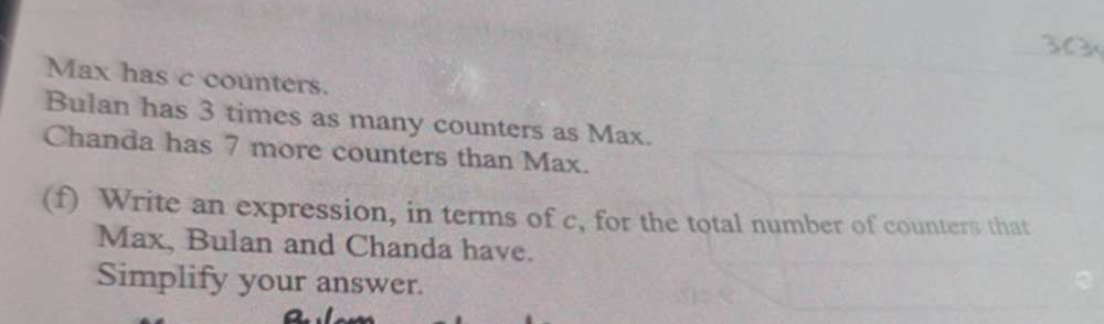 Solved: Max has c counters. Bulan has 3 times as many counters as Max ...