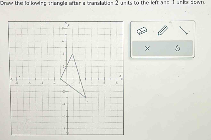 Draw the following triangle after a translation 2 units to the left and 3 units down. 
×