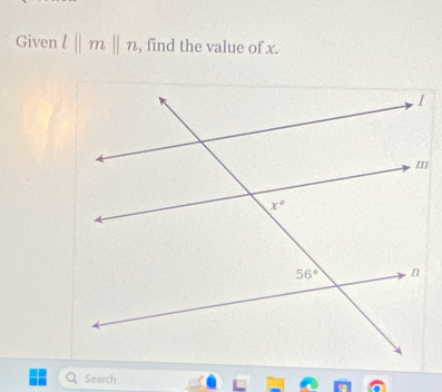 Given l||m||n , find the value of x.
Search