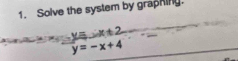 Solve the system by graphing.
y=-x+4