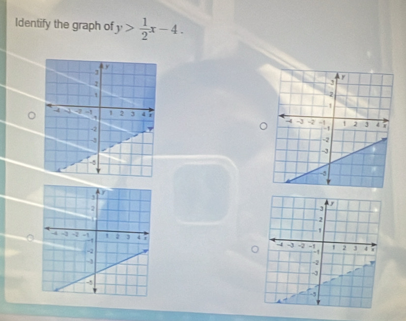 Identify the graph of y> 1/2 x-4.