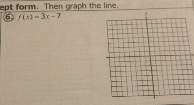 ept form. Then graph the line. 
6 f(x)=3x-7