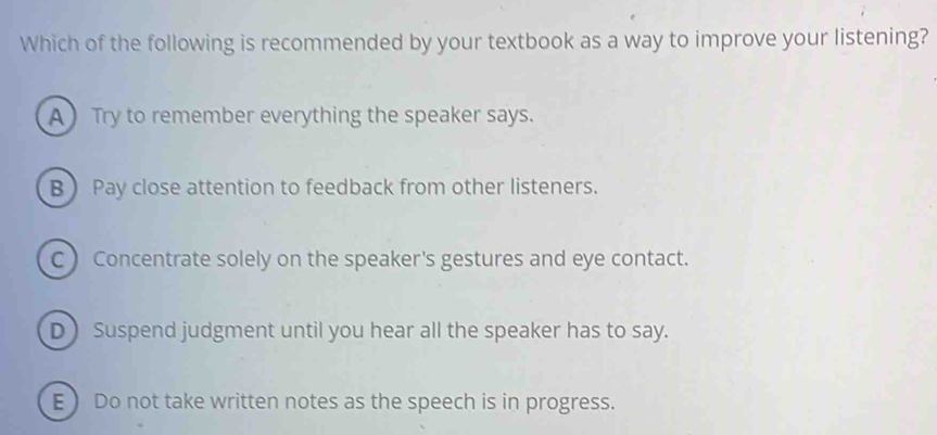 Solved: Which of the following is recommended by your textbook as a way ...