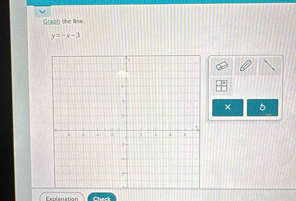 Graph the line.
y=-x-3
6
× 
Explanation Check