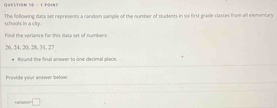 Solved: QUESTION 10·1 POINT The following data set represents a random ...
