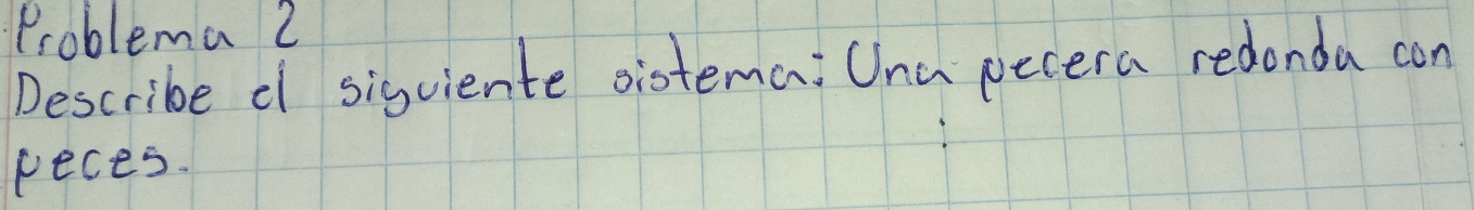 Problema 2 
Describe c sigviente vistema: Ona pecera redonda con 
reces.