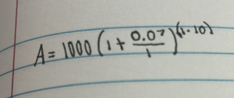 A=1000(1+ (0.07)/1 )^(1.10)