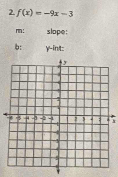 f(x)=-9x-3
m: slope: 
b: y -int: 
r