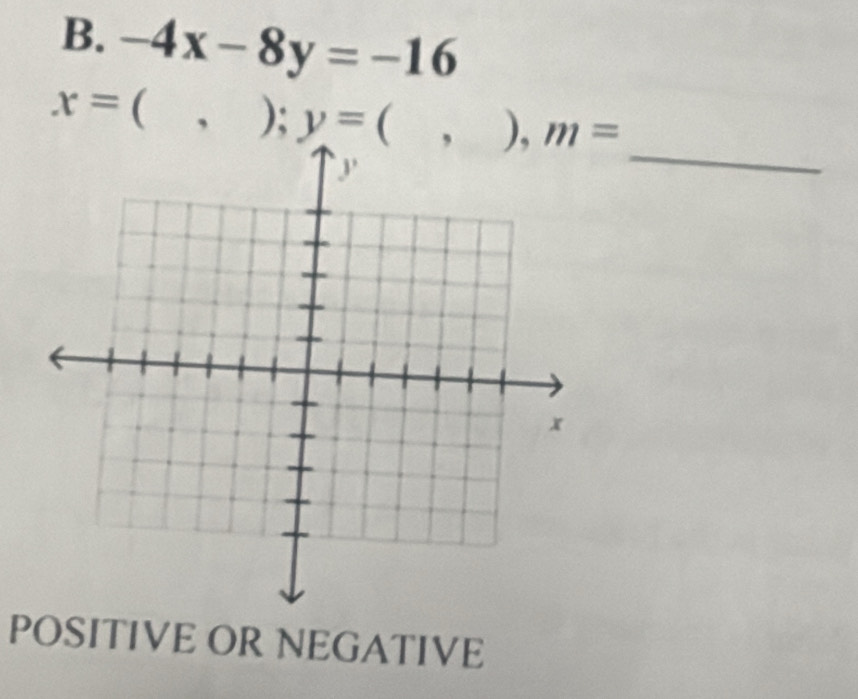 -4x-8y=-16
x=(,);y=(,), m=
_
POSITIVE OR NEGATIVE