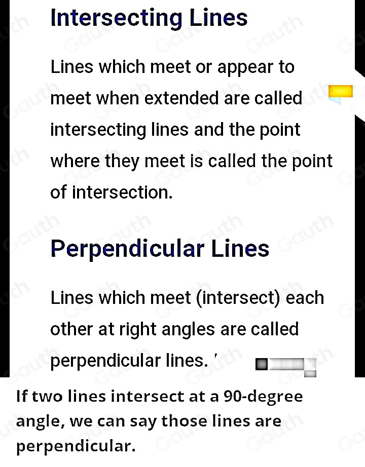 Solved: What is the term for two lines in a plane that intersect at a ...