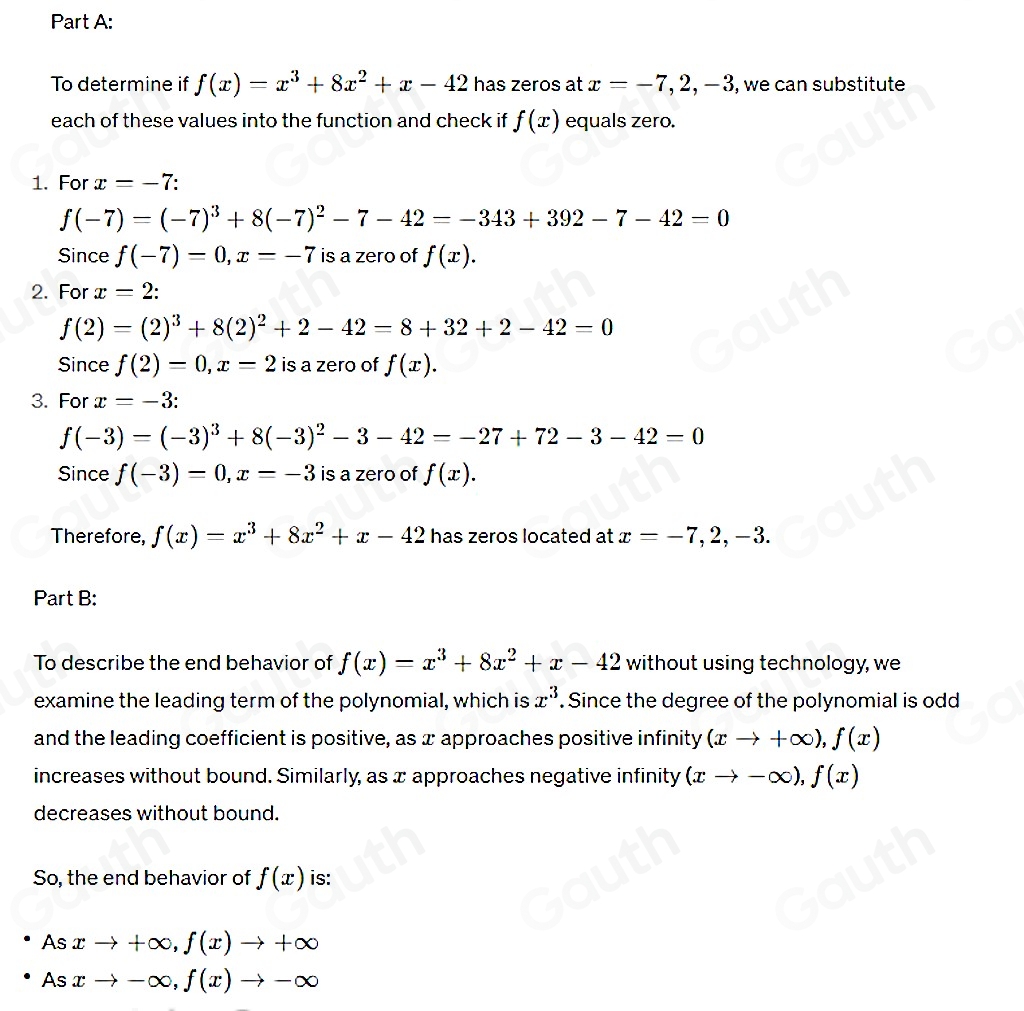 Solved: The function f(x) is represented by the equation, f(x)=x^3+8x^2 ...