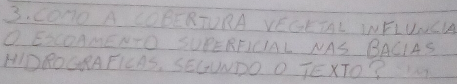 COnO A COBERTORA VEGEIAL INFLUNSD 
O EICOAmENTO SUPERFICIAL NAS BACIAS 
HDROCRAFICAS, SEGWNDO O TEXTO? I