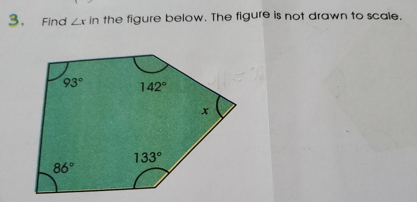 Find ∠ x in the figure below. The figure is not drawn to scale.