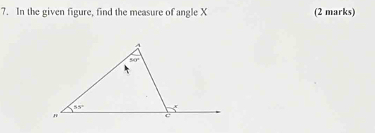 In the given figure, find the measure of angle X (2 marks)