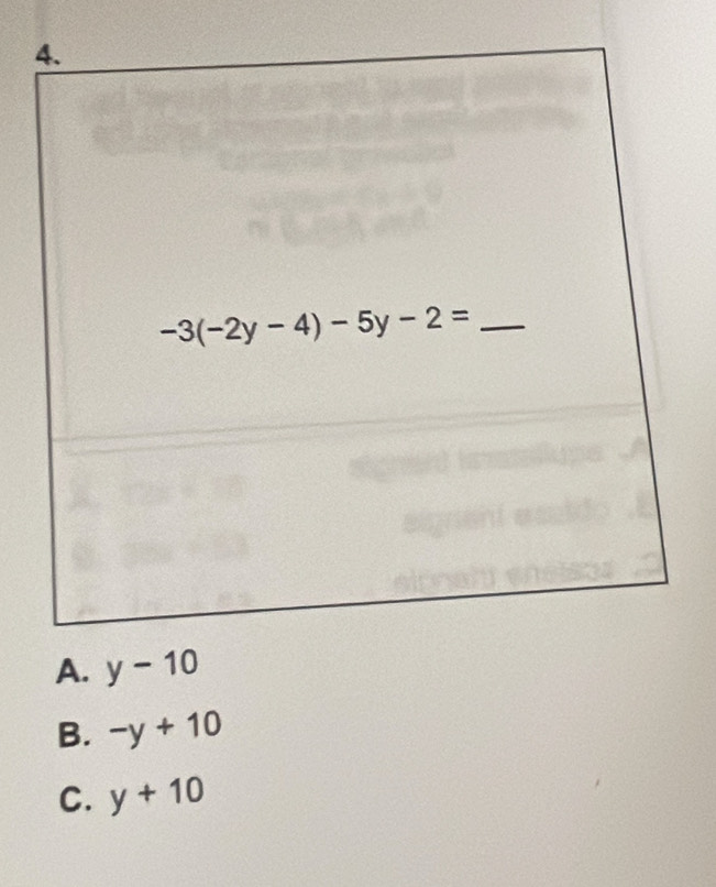 A. y-10
B. -y+10
C. y+10