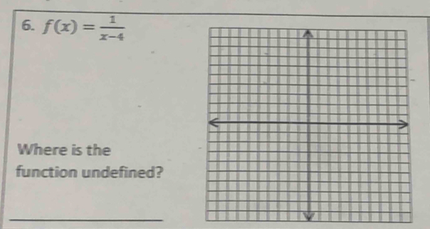 f(x)= 1/x-4 
Where is the 
function undefined? 
_