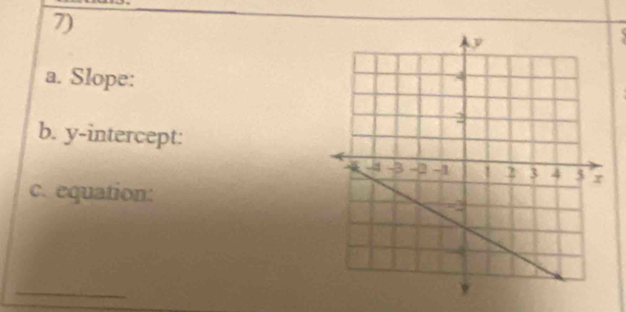 Slope: 
b. y-intercept: 
c.equation: 
_