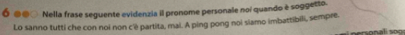 Nella frase seguente evidenzia il pronome personale noi quando è soggetto. 
Lo sanno tutti che con noi non c'è partita, mai. A ping pong noi siamo imbattibili, sempre. 
on li o