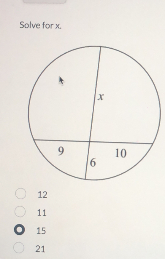 Solve for x.
12
11
15
21