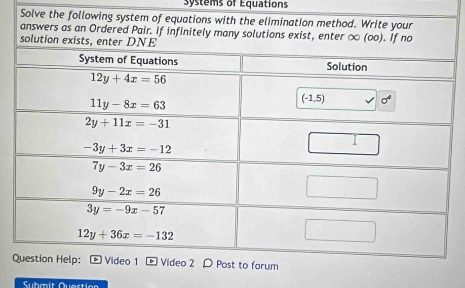 Systems of Equations
Solve the
Submit Question