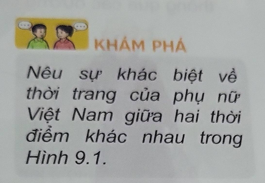 khảm phả 
Nêu sự khác biệt về 
thời trang của phụ nữ 
Việt Nam giữa hai thời 
điểm khác nhau trong 
Hình 9.1.