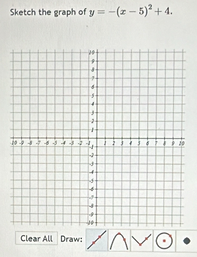 Sketch the graph of y=-(x-5)^2+4. 
Clear All Draw: