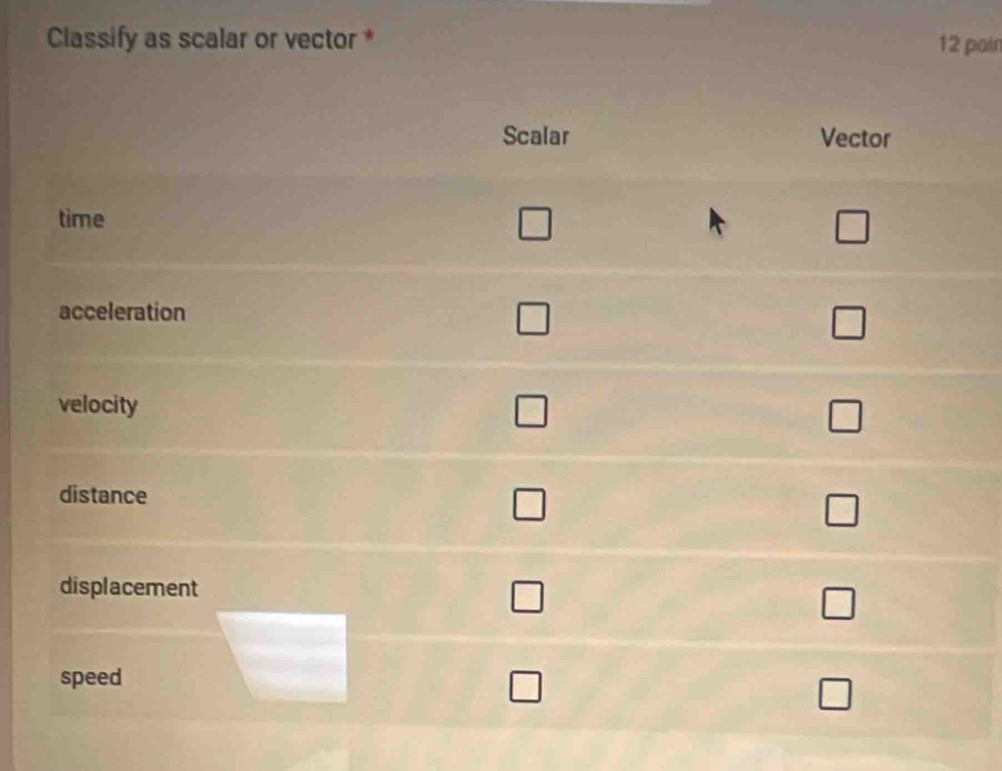 Classify as scalar or vector * 12 pair