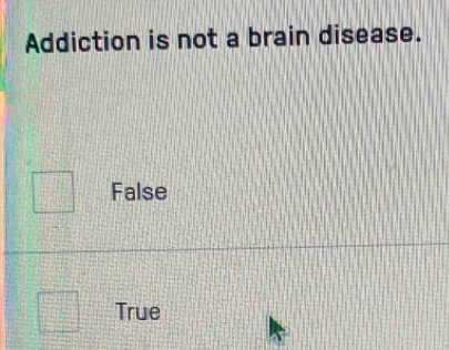 Addiction is not a brain disease.
False
True