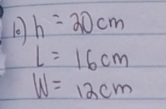 0 h=20cm
L=16cm
W=12cm