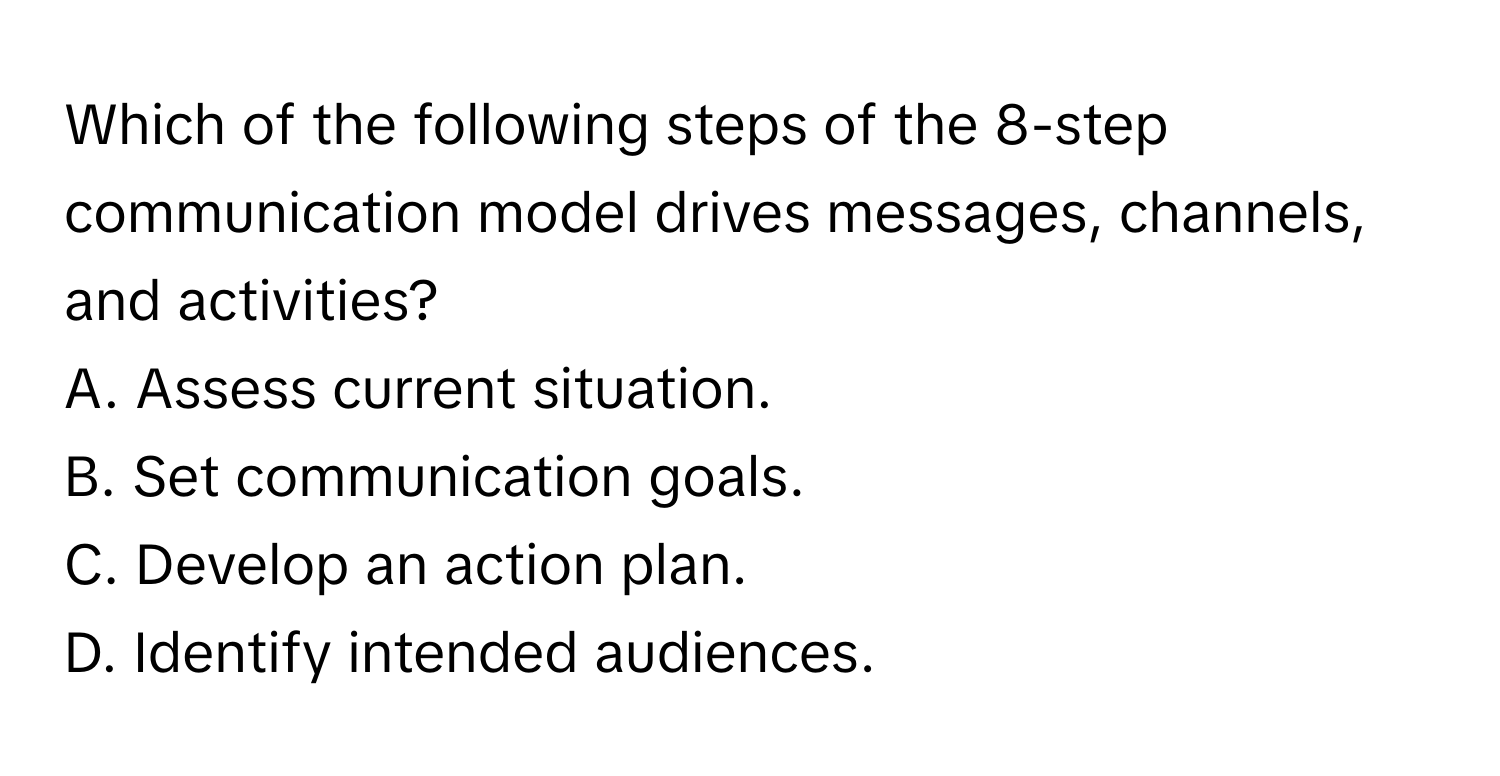 Solved: Which of the following steps of the 8-step communication model ...