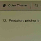 Color Theme 
12. Predatory pricing is