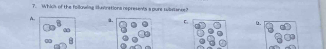 Which of the following illustrations represents a pure substance?
A.
8 B.
C.
D.
8