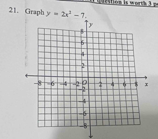 question is worth 3 p 
21. Graph y=2x^2-7.