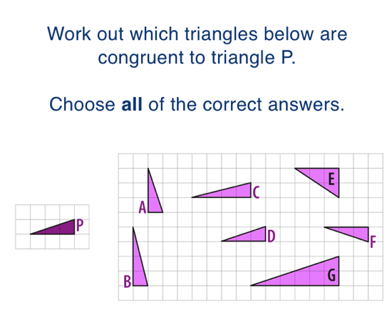 Solved: Work out which triangles below are congruent to triangle P ...